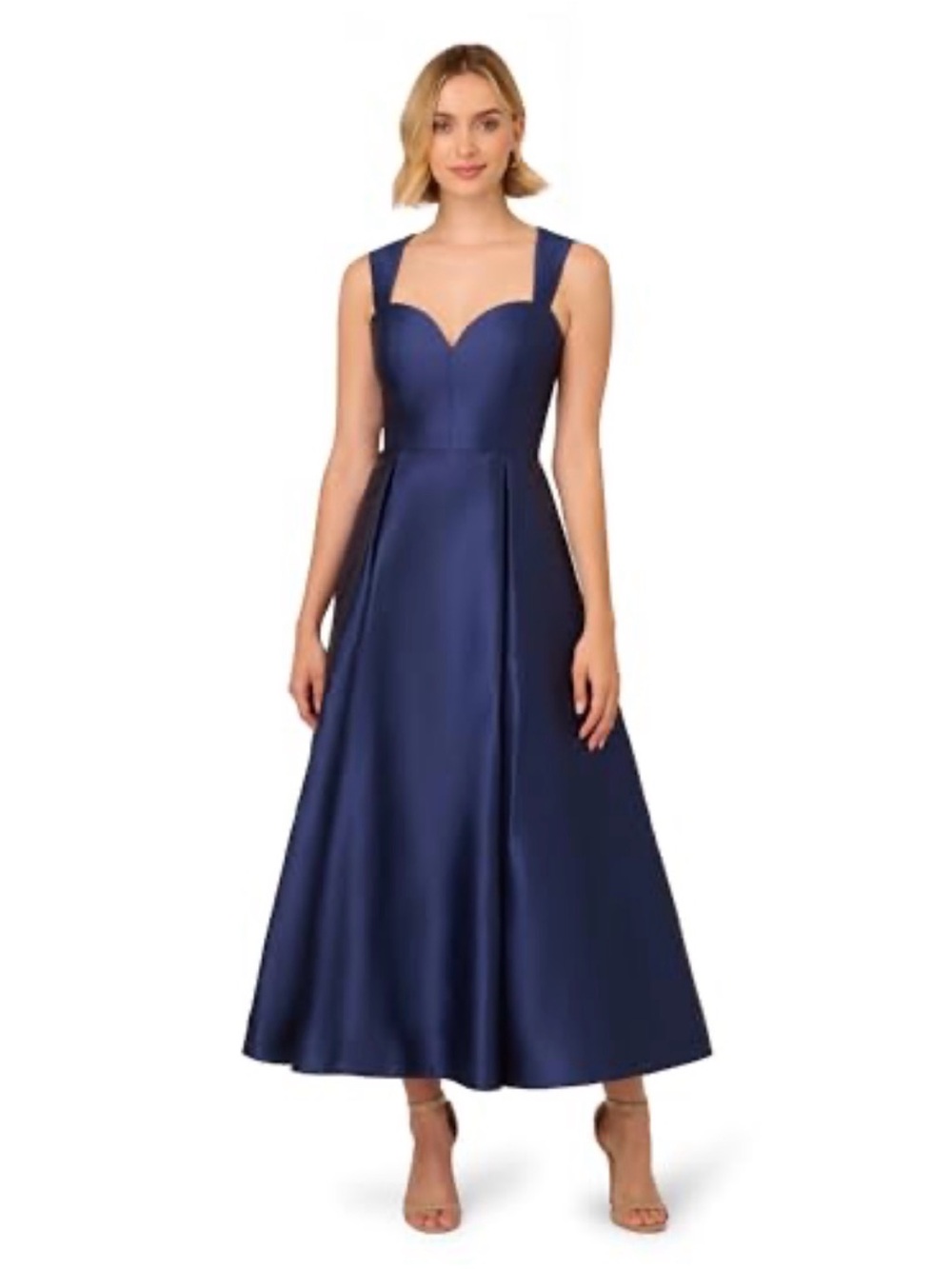 Adrianna Papell Navy Satin Sweetheart-Strap Maxi Dress